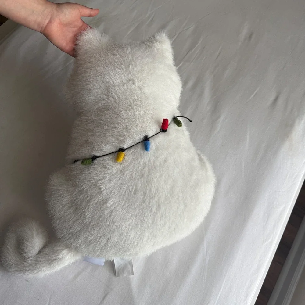 Isaac Mizrahi New York White Faux Fur Christmas Cat Decorative Pillow Holiday